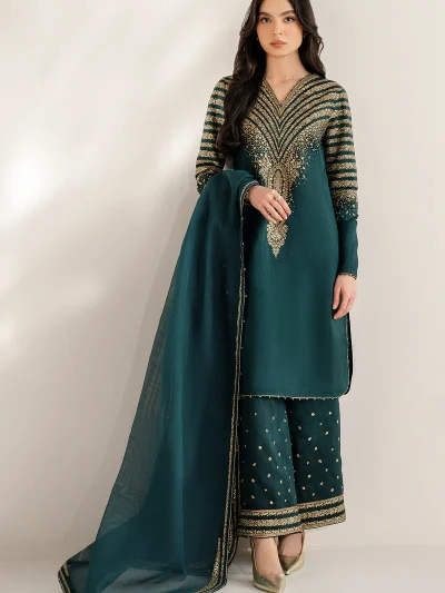 JAZMIN Silk Heavy Embroidered Dress With Organza Embroidered Dupatta (Unstitched) (ST307)