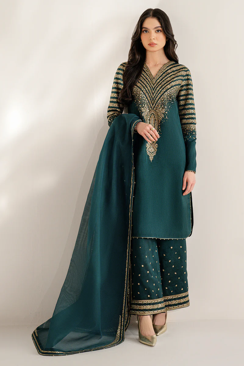 JAZMIN Silk Heavy Embroidered Dress With Organza Embroidered Dupatta (Unstitched) (ST307)
