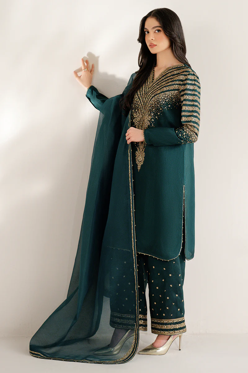 JAZMIN Silk Heavy Embroidered Dress With Organza Embroidered Dupatta (Unstitched) (ST307) - Image 3