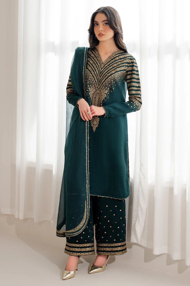 JAZMIN Silk Heavy Embroidered Dress With Organza Embroidered Dupatta (Unstitched) (ST307) - Image 2