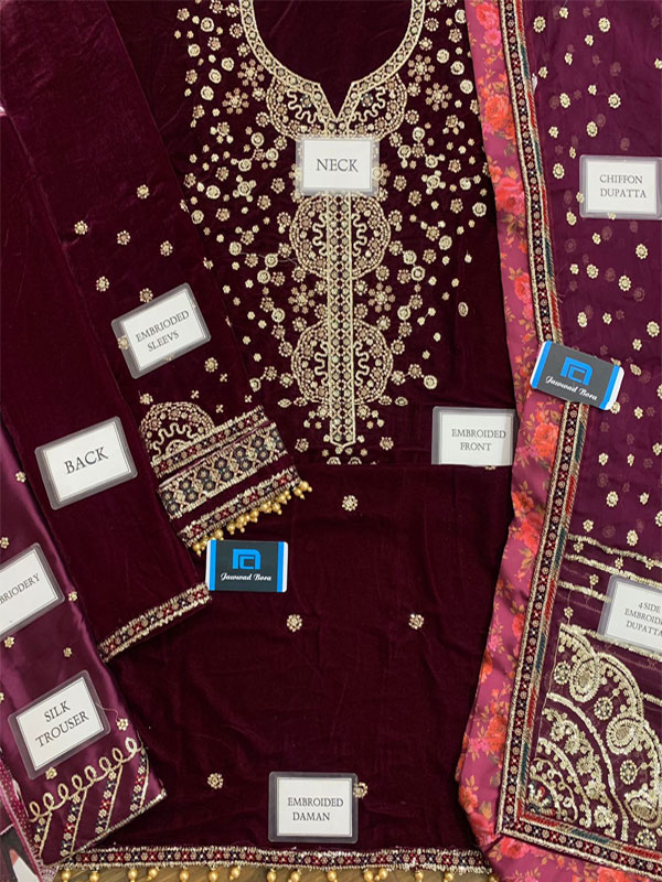 Velvet Heavy Embroidered Dress With Chiffon Embroidered Dupatta (Unstitched) (ST301) - Image 4