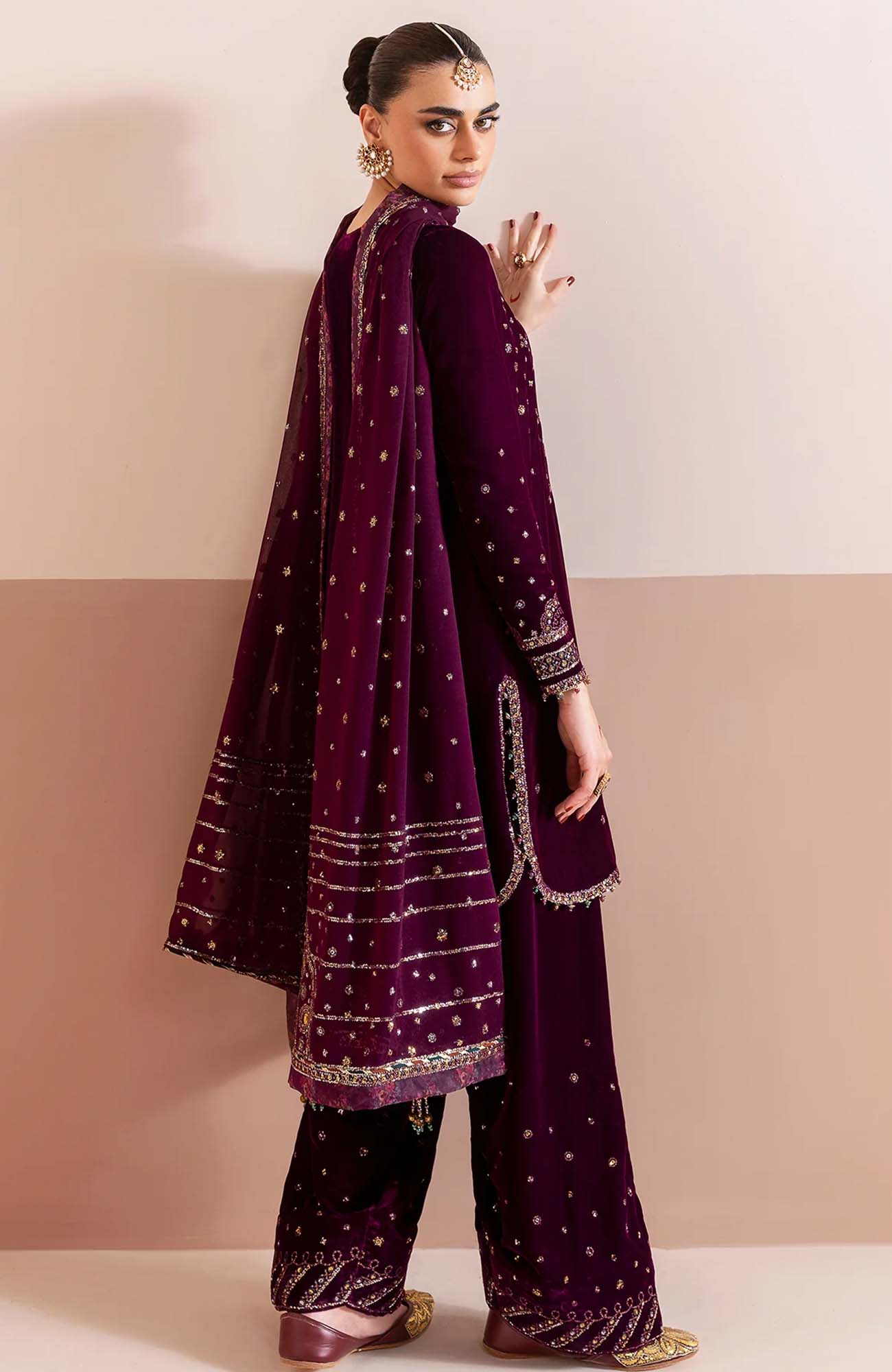 Velvet Heavy Embroidered Dress With Chiffon Embroidered Dupatta (Unstitched) (ST301) - Image 3