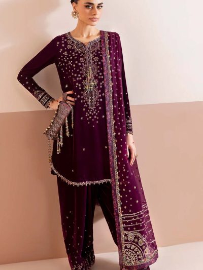 Velvet Heavy Embroidered Dress With Chiffon Embroidered Dupatta (Unstitched) (ST301)
