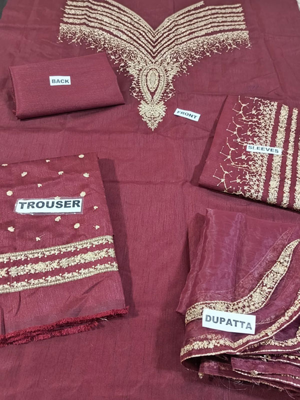 JAZMIN Silk Heavy Embroidered Dress With Organza Embroidered Dupatta (Unstitched) (ST300) - Image 2