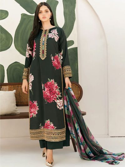 3 PCs Silk Digital Printed Dress With Printed Silk Dupatta (Unstitched) (ST341)