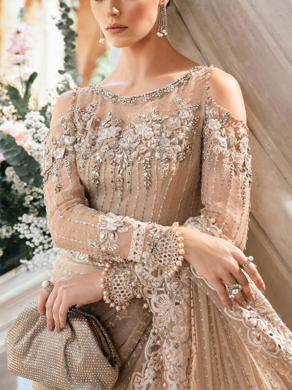 NET Heavy Sequence Embroidered Pearls Work Saree 7 Yard (Unstitched) (ST351) - Image 2