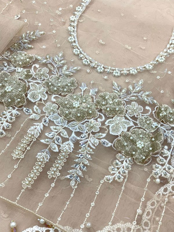 NET Heavy Sequence Embroidered Pearls Work Saree 7 Yard (Unstitched) (ST351) - Image 4