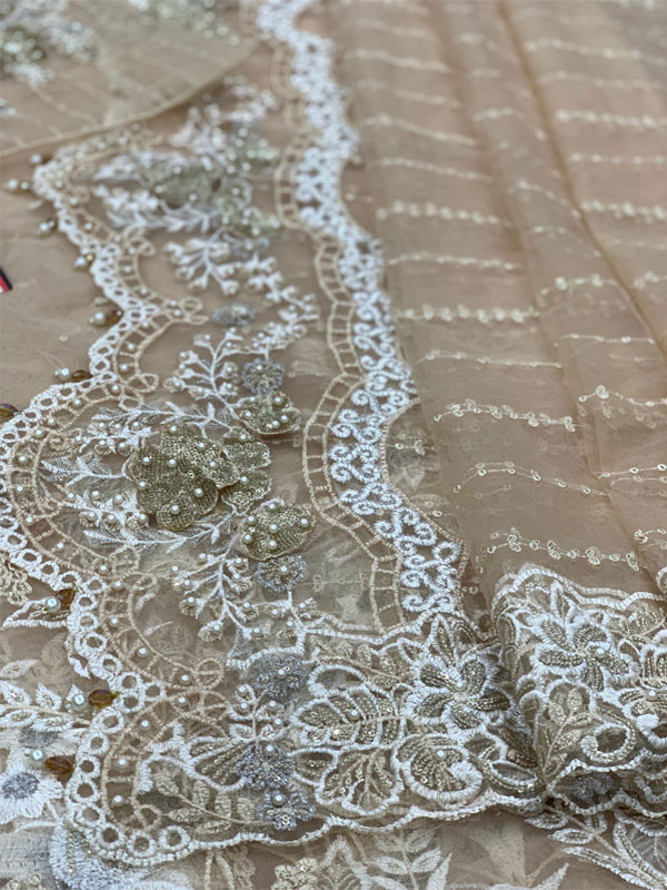 NET Heavy Sequence Embroidered Pearls Work Saree 7 Yard (Unstitched) (ST351) - Image 5