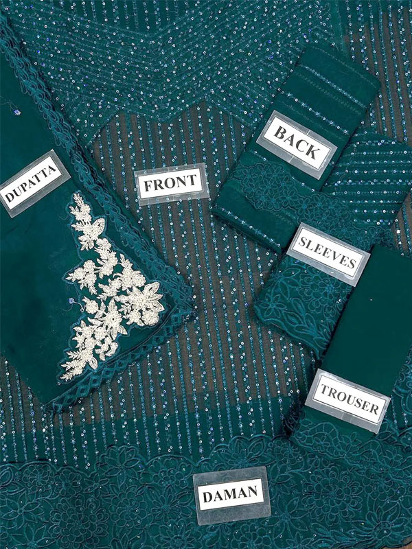 Chiffon Heavy Sequence Embroidery Dress Chiffon Embroidery Dupatta (Unstitched) (ST336) - Image 2