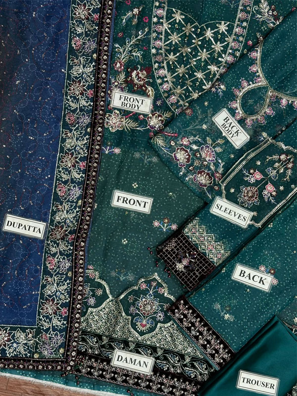 Chiffon Sequence Heavy Embroidered Dress With 4-Sided Embroidered Dupatta (Unstitched) (ST320) - Image 3