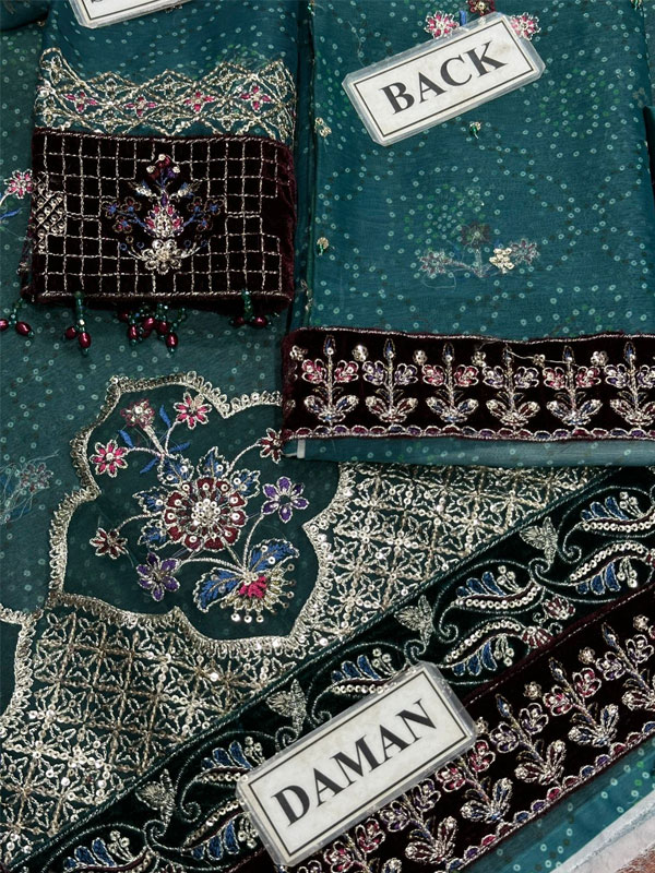 Chiffon Sequence Heavy Embroidered Dress With 4-Sided Embroidered Dupatta (Unstitched) (ST320) - Image 2