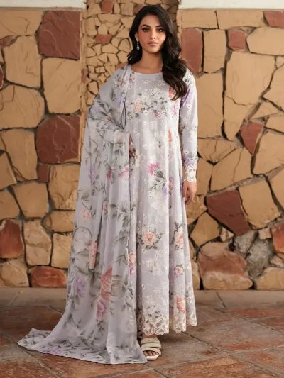 Luxurious Heavy Embroidered Lawn Dress Chicken Kari Bunches Chiffon Dupatta (Unstitched) (ST327)