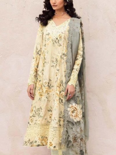 Lawn Schiffli Embroidered All-Over Printed Dress with Embroidery Chiffon Dupatta (Unstitched) (ST344)