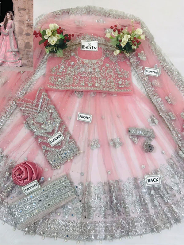 NET Sequence Embroidered Dress With 4 Sided Embroidered NET Dupatta (Unstitched) (ST319) - Image 2