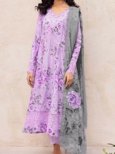 Lawn Schiffli Embroidered All-Over Printed Dress with 4 Side Heavy Embroidery Chiffon Dupatta (Unstitched) (ST338)