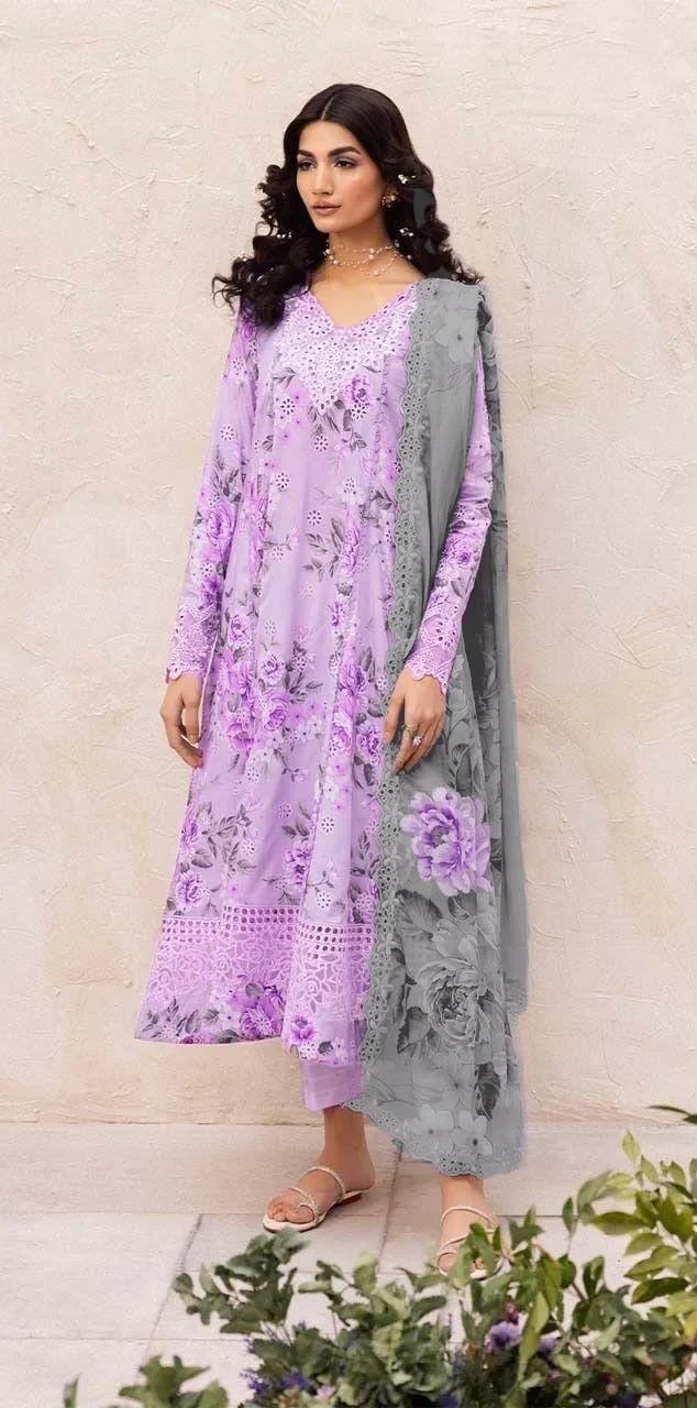 Lawn Schiffli Embroidered All-Over Printed Dress with 4 Side Heavy Embroidery Chiffon Dupatta (Unstitched) (ST338)
