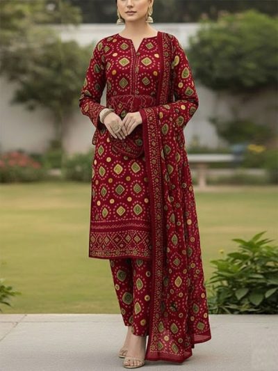 Digital Printed Chunri Lawn Dress With Printed Chiffon Dupatta (Unstitched) (ST322)