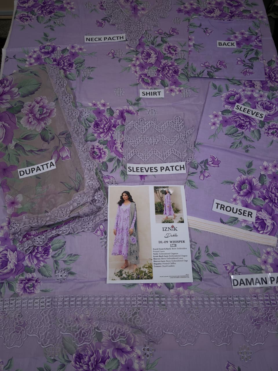 Lawn Schiffli Embroidered All-Over Printed Dress with 4 Side Heavy Embroidery Chiffon Dupatta (Unstitched) (ST338) - Image 2