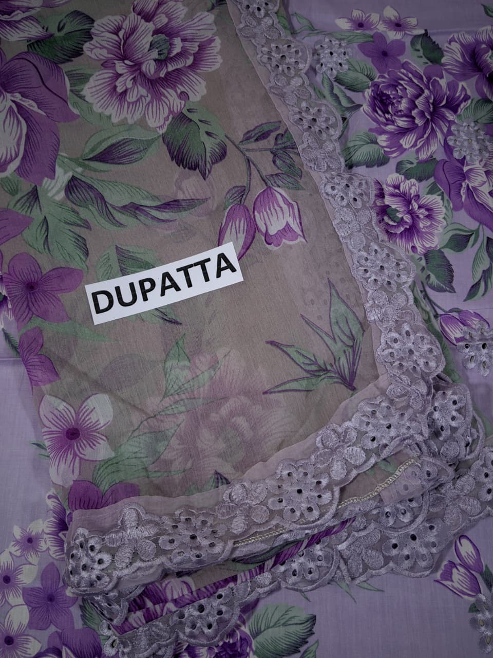 Lawn Schiffli Embroidered All-Over Printed Dress with 4 Side Heavy Embroidery Chiffon Dupatta (Unstitched) (ST338) - Image 4