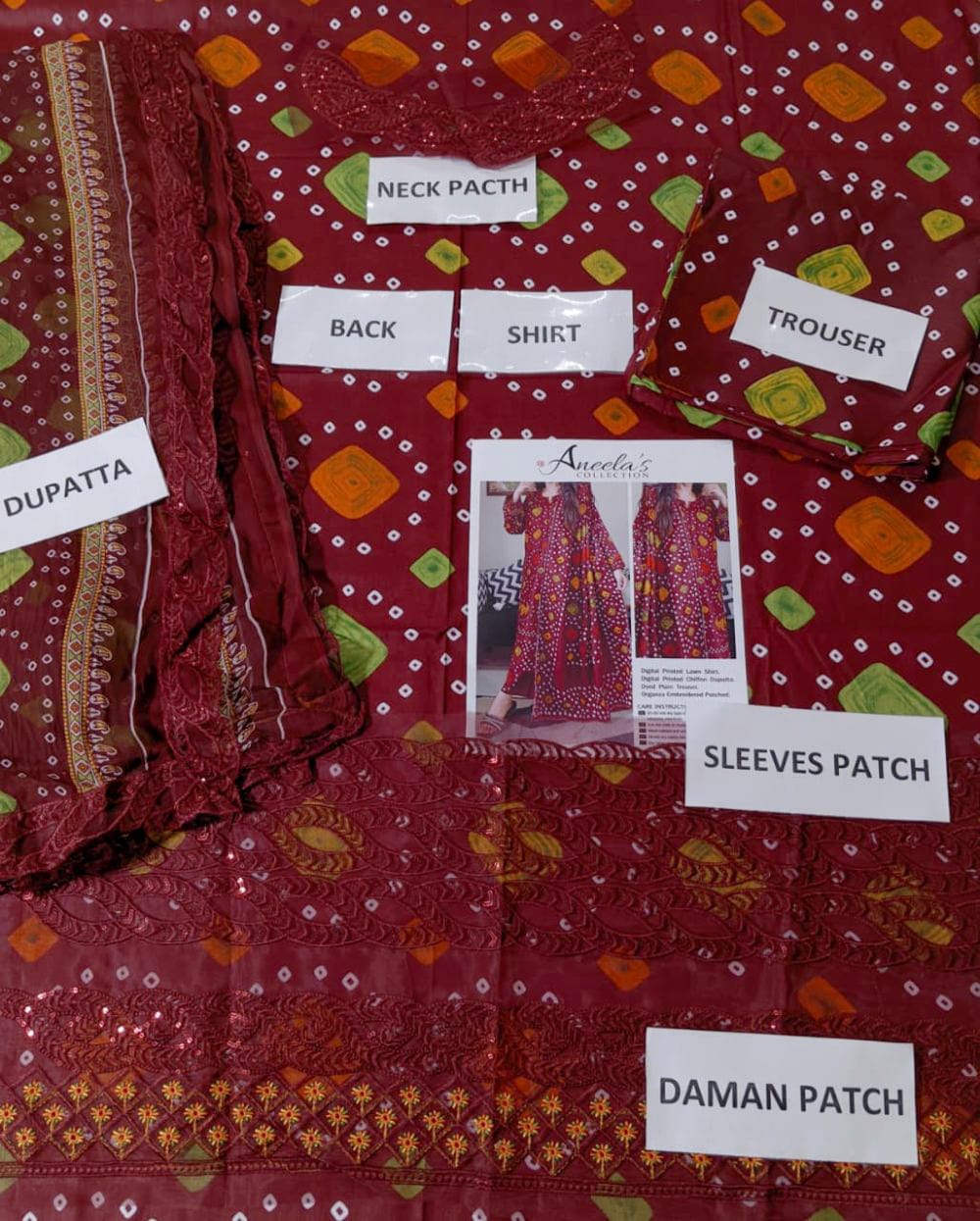 Digital Printed Chunri Lawn Dress With Printed Chiffon Dupatta (Unstitched) (ST322) - Image 3