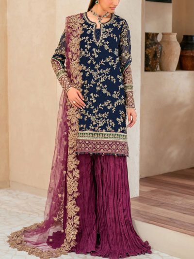 Chiffon Heavy Embroidered Dress With 4-Sided Embroidered NET Dupatta (Unstitched) (ST350)