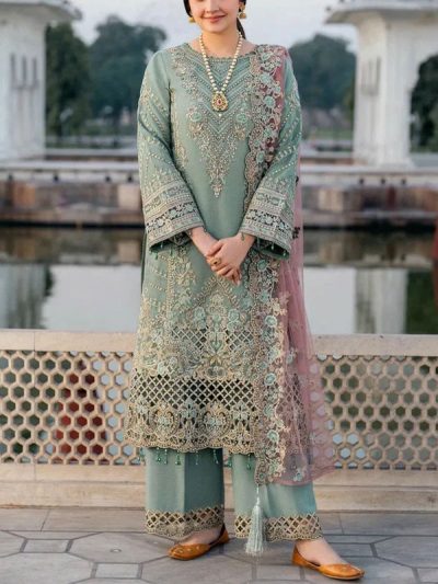 Chiffon Heavy Embroidered Dress With 4-Sided Embroidered NET Dupatta (Unstitched) (ST334)