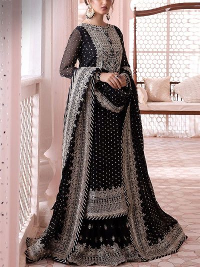 Chiffon Heavy Embroidered Spengle Work Work Dress With Chiffon Embroidered Dupatta (Unstitched) (ST337)