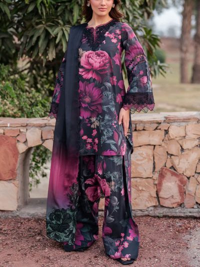 Digital Printed Lawn Dress HEavy Embroidery Bunches With Chiffon 4 Side Embroidery Dupatta Printed Trouser (Unstitched) (ST340)