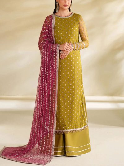 Embroidered Chiffon Party Wear Dress With 4-Sided Embroidered Chiffon Dupatta (Unstitched) (ST355)