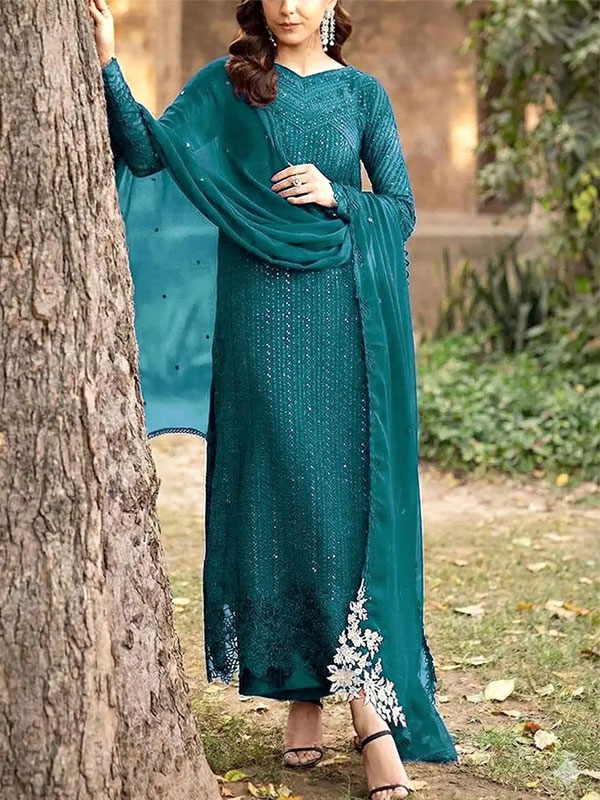 Chiffon Heavy Sequence Embroidery Dress Chiffon Embroidery Dupatta (Unstitched) (ST336)
