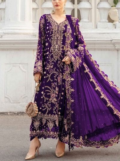 Stylish Heavy Embroidered Chiffon Party Wear Dress With Chiffon Embroidered Dupatta (Unstitched) (ST360)