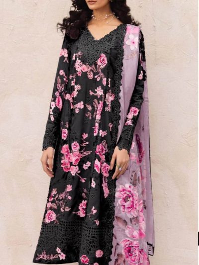 Lawn Schiffli Embroidered All-Over Printed Dress Chiffon 4 Side Heavy Embroidery Dupatta (Unstitched) (ST343)