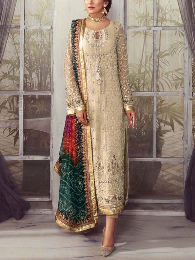 Latest Heavy Embroidered Chiffon Dress With 4-Sided Silk Embroidered Dupatta (Unstitched) (ST362)