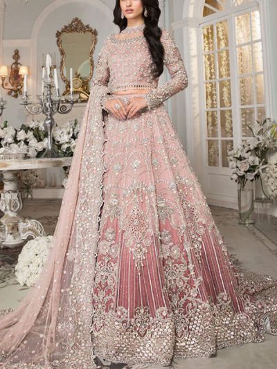 Luxurious 3D FULL Handwork (5000+ Pearls Use) & Heavy Embroidered Net Wedding Maxi Dress (ST331)