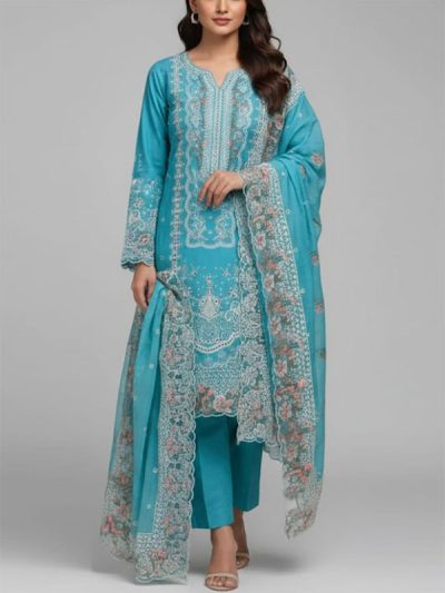Luxurious Boring Chicken Karri Cotton Dress Chiffon Embroidered Dupatta (Unstitched) (ST367)