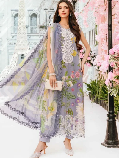 Digital Printed Embroidered Lawn Dress With Digital Printed Chiffon Dupatta Printed Trouser (Unstitched) (ST342)