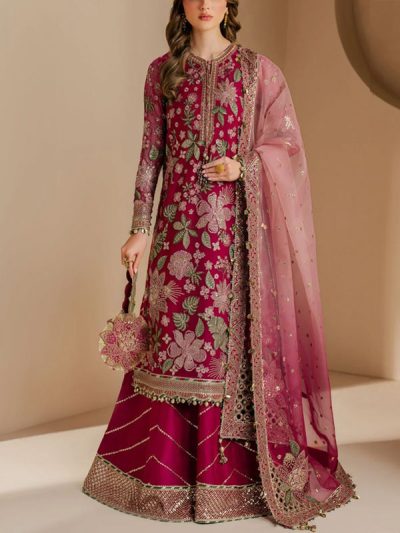 Semi Pure Chiffon Heavy Embroidered Dress WIth NET Tie & Dye Embroidered Dupatta (Unstitched) (ST345)