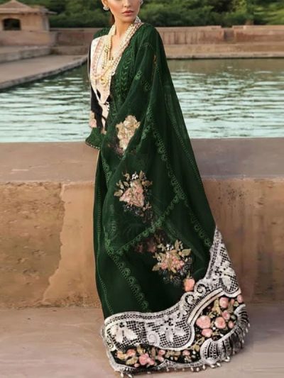 Lawn Chckenkari Heavy Embroidered Dress With Chiffon Heavy Embroidered Dupatta (Unstitched) (ST376)