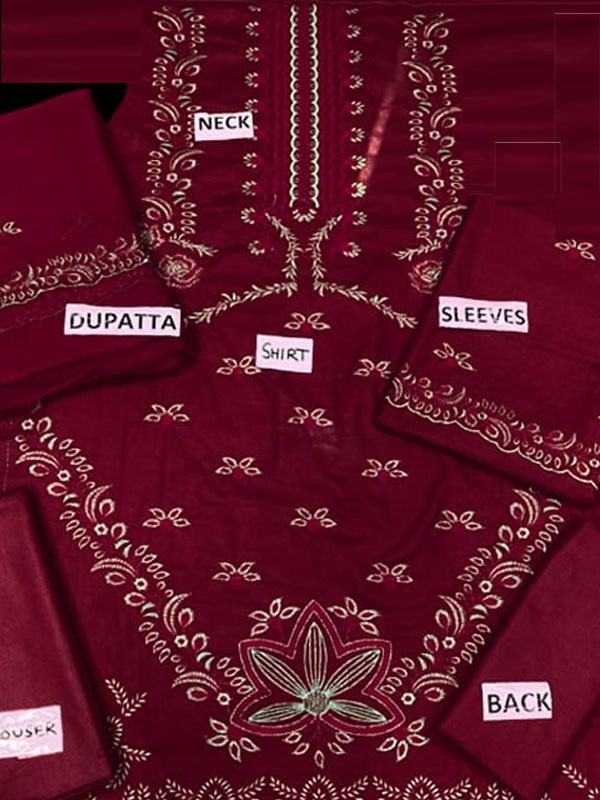 Cotton Heavy Embroidered Dress With Bamber Chiffon Embroidered Dupatta (UnStitched) (ST413) - Image 2