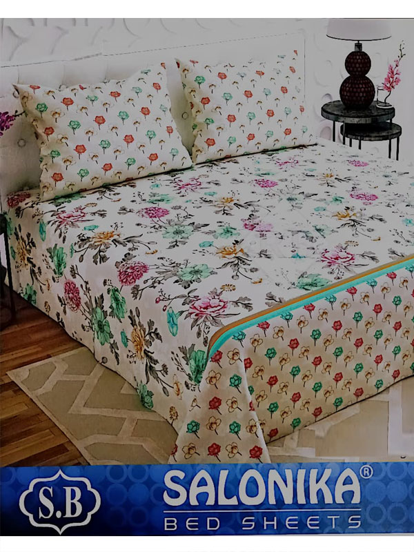 Salonika 3 Piece Cotton Garden Style floral Print King Size Double Bed sheet
