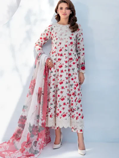Digital Printed Lawn Embroidered Dress With Printed 4-Sided Chiffon Dupatta (Unstitched) (ST378)