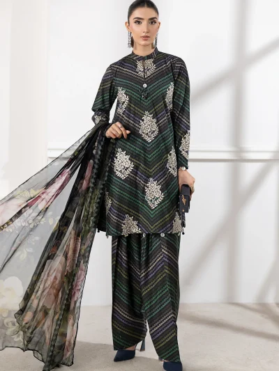 Digital Printed Lawn Embroidered Dress With Printed 4-Sided Chiffon Dupatta (Unstitched) (ST380)