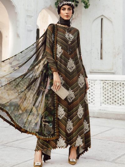 Digital Printed Lawn Embroidered Dress With Printed 4-Sided Chiffon Dupatta (Unstitched) (ST381)
