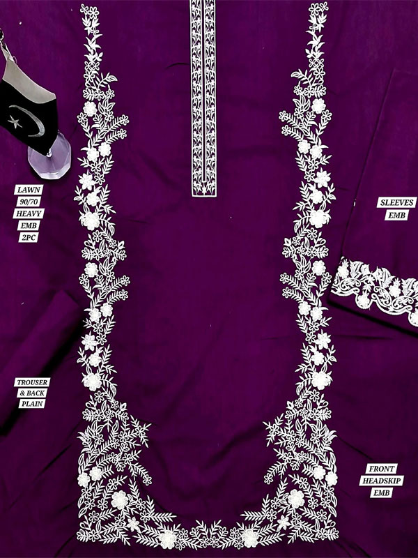 Luxury Lawn Heavy Embroidered Dress 2 PCs Suit (Unstitched) (ST409) - Image 2