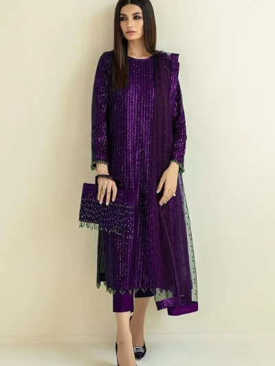 Semi Pure Chiffon Embroidered Dress With Soft NET Embroidered Dupatta (Unstitched) (ST398)