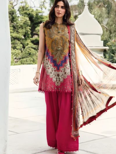 Luxury Digital Printed Lawn Embroidered Dress With Printed 4-Sided Chiffon Dupatta (Unstitched) (ST371)