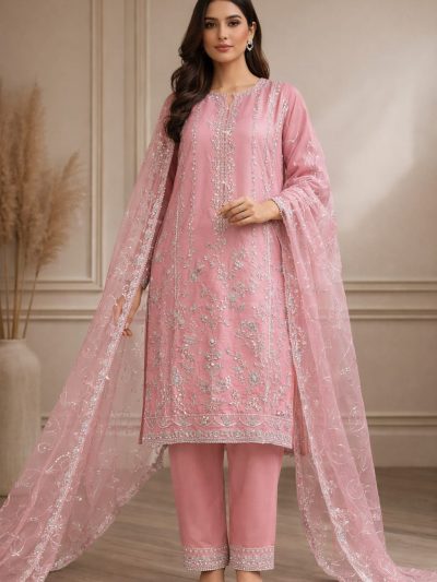 Stitch Organza Heavy Embroidered Dress With Organza Embroidered Dupatta (ST384)