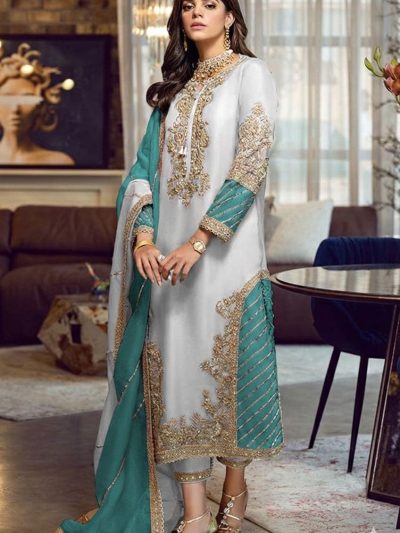 Elegant Organza Heavy Embroidered Dress With Embroidered Organza Dupatta 3 Pec Suit (Unstitched) (ST396)