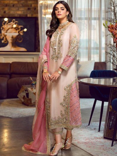 Elegant Organza Heavy Embroidered Dress With Embroidered Organza Dupatta 3 Pec Suit (Unstitched) (ST394)