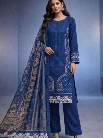 Luxury Lawn Boring Chikankari Embroidered Dress With 4-Sided Chiffon Embroidered Dupatta (Unstitched) (ST393)